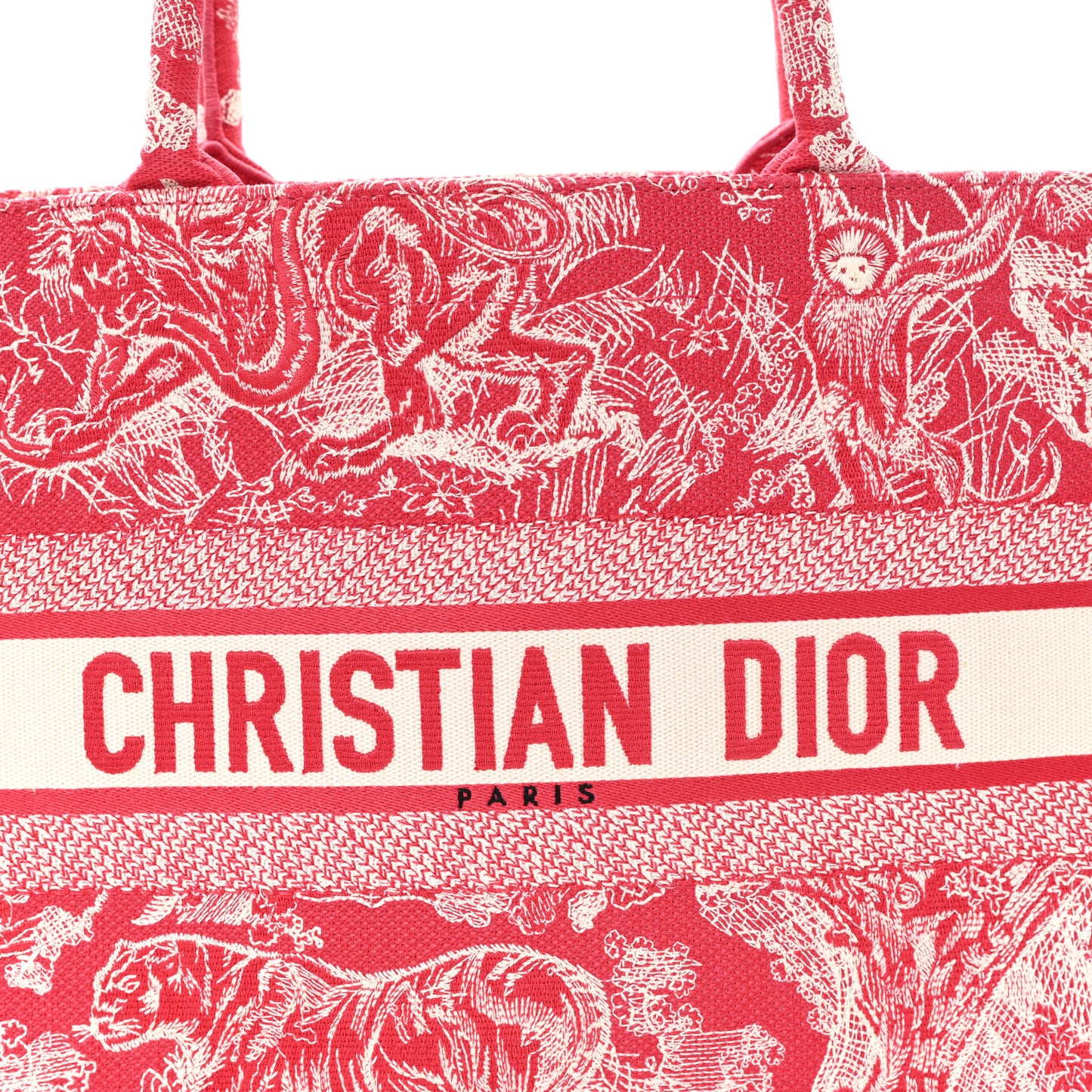 Canvas Embroidered Medium Dioriviera Toile De Jouy Book Tote Raspberry