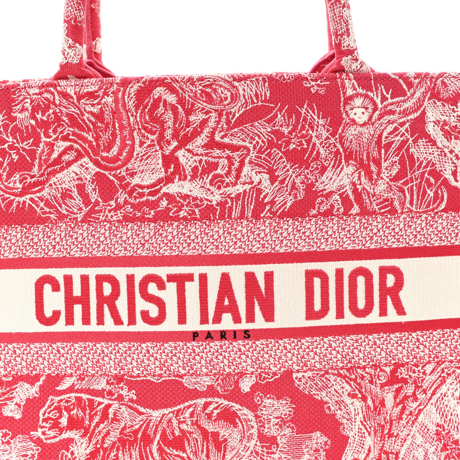 Christian Dior Canvas Embroidered Medium Dioriviera Toile De Jouy Book Tote Raspberry 7 of 10