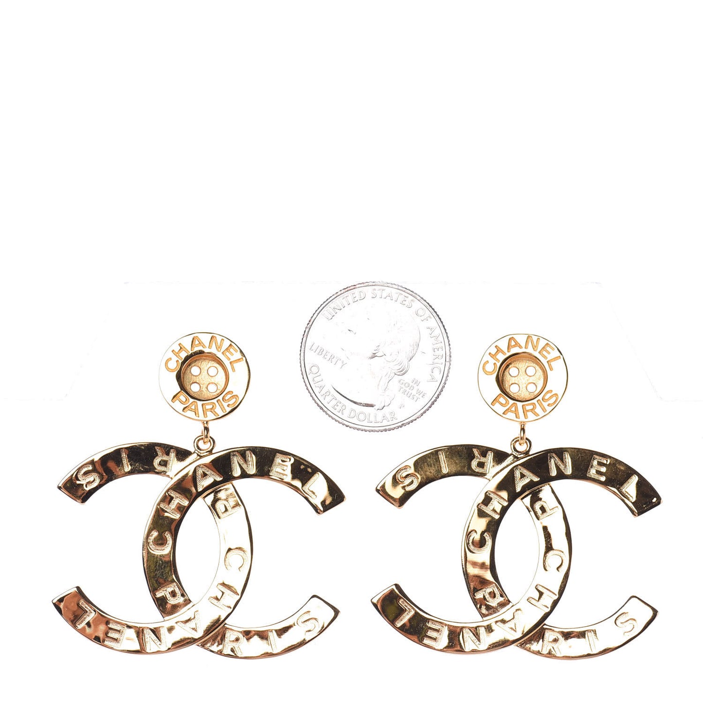 Metal Large Paris Button Earrings Gold
