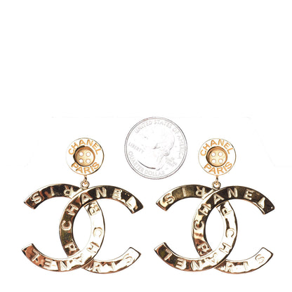 Chanel Metal Large Paris Button Earrings Gold 2 of 7