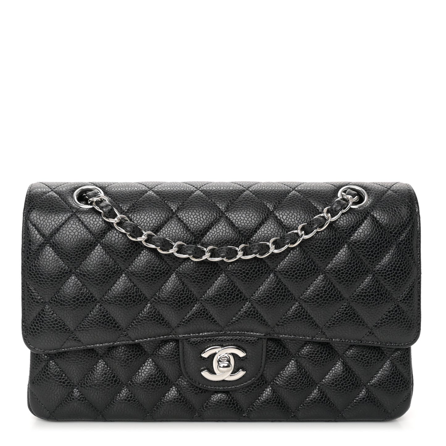 Caviar Quilted Medium Double Flap Black