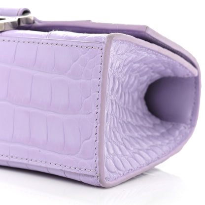 Balenciaga Shiny Calfskin Crocodile Embossed Hourglass Top Handle Bag XS Lilac 7 of 19