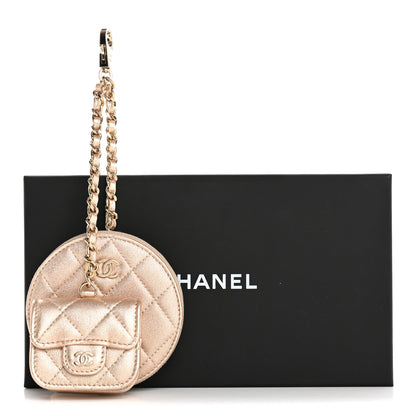 Chanel Metallic Lambskin Quilted Round Clip On Coin Purse Airpods Case Gold 9 of 9