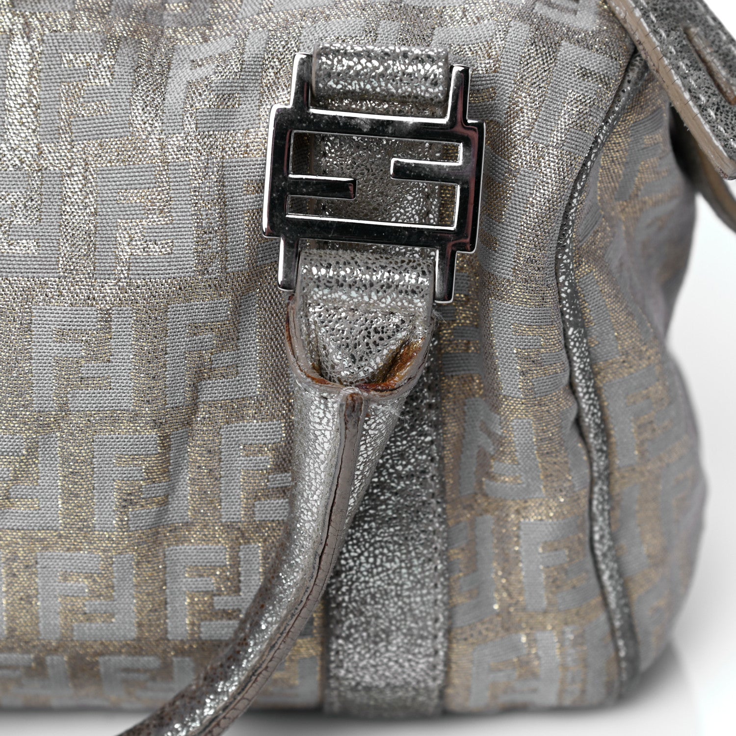 Fendi Metallic Jacquard Zucchino Mini Forever Boston Gold Silver 13 of 41