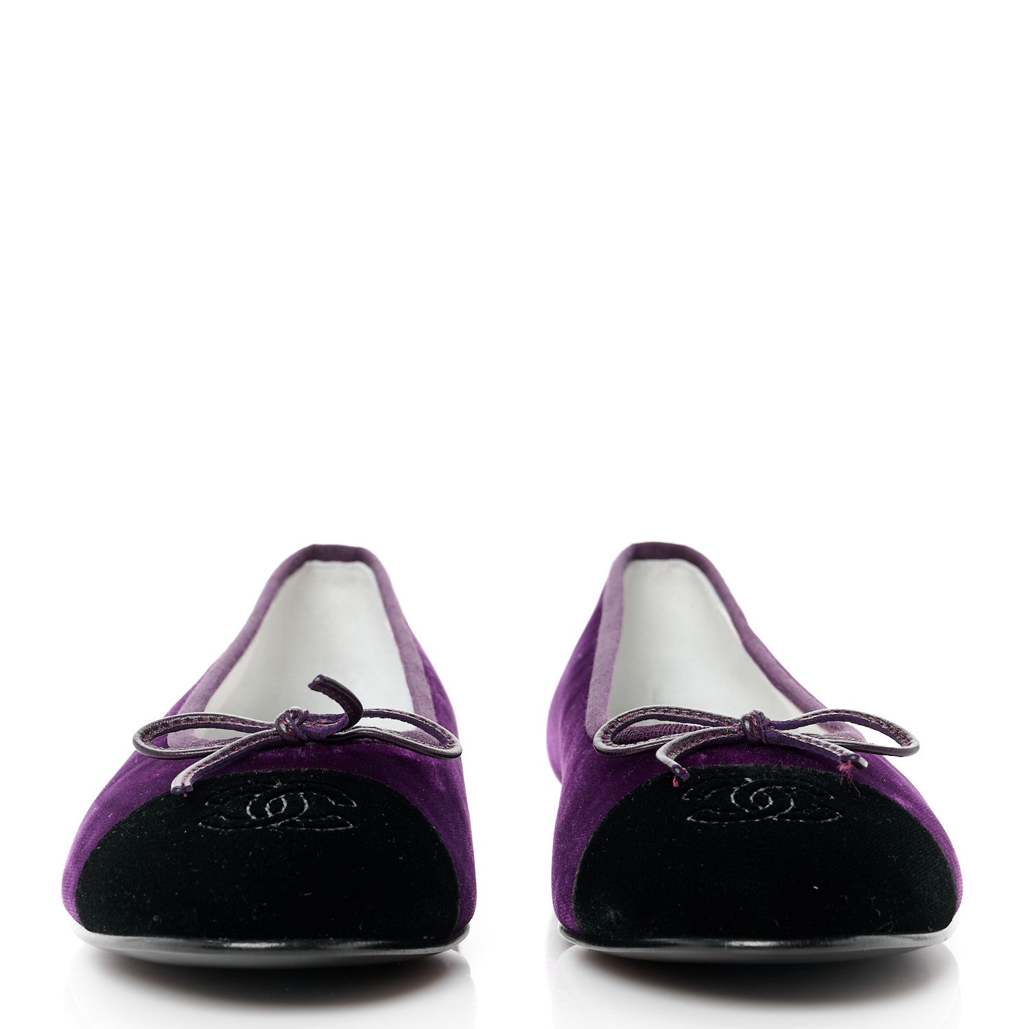Chanel Velvet Cap Toe Ballerina Flats 37.5 Purple Black 2 of 8