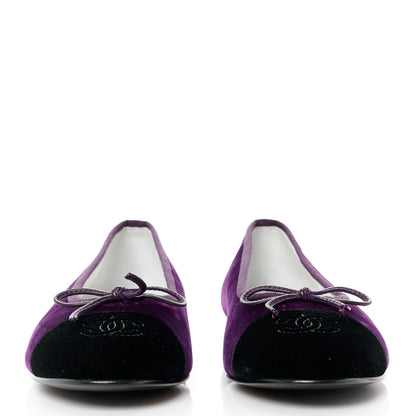 Chanel Velvet Cap Toe Ballerina Flats 37.5 Purple Black 2 of 8
