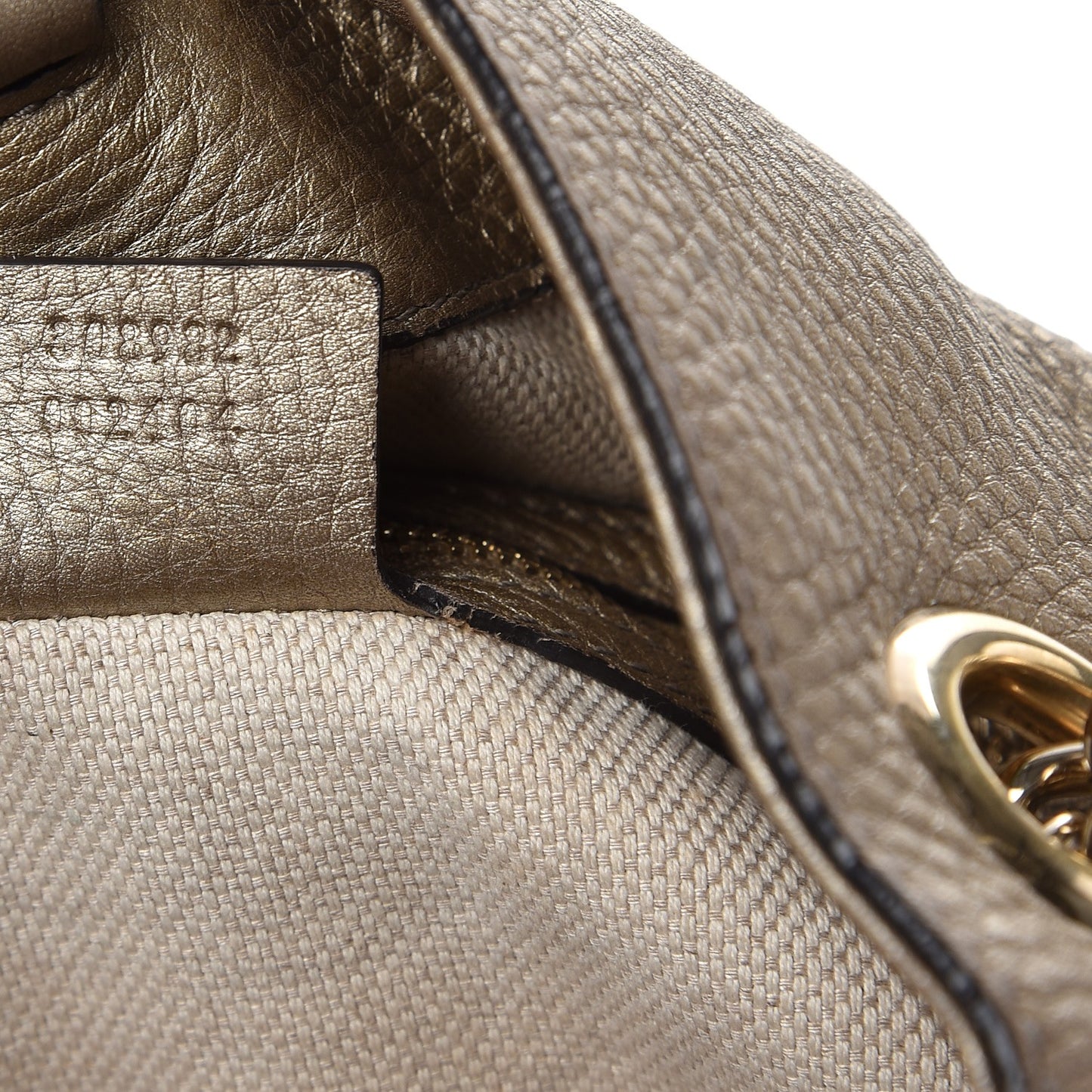 Metallic Pebbled Calfskin Medium Soho Chain Shoulder Bag Golden Beige