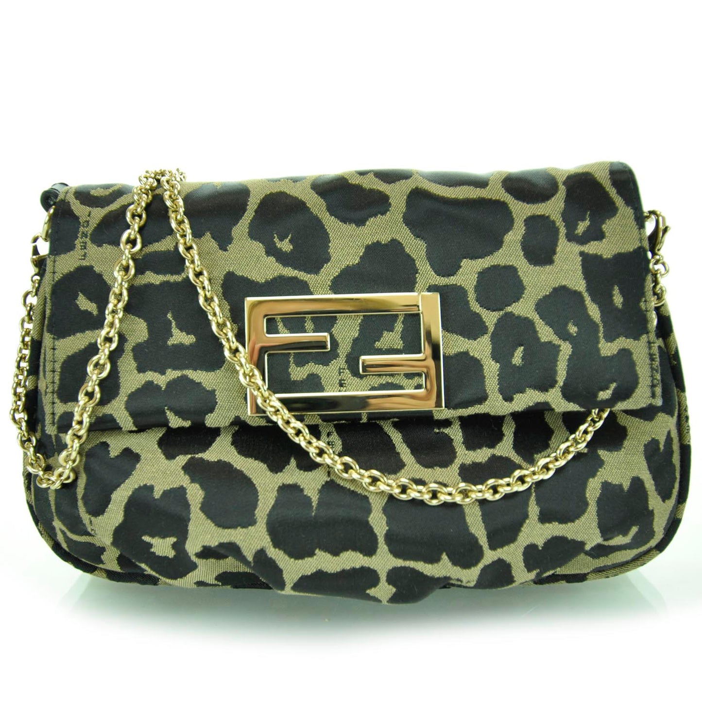 Jacquard Leopard Print Fendista Pouchette Crossbody Taupe Black