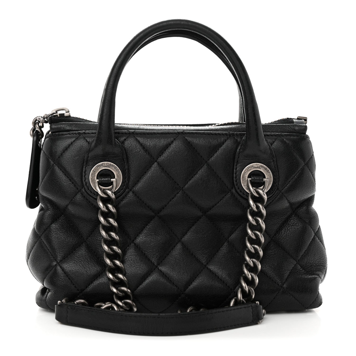 Chanel Shiny Sheepskin Quilted Small Shopping Tote Black 1 of 15