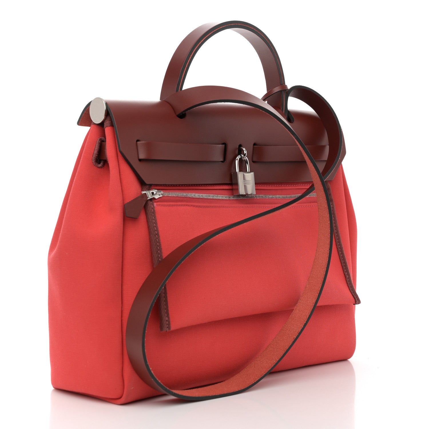 Hermes Toile Officier Vache Hunter Herbag Zip Retourne 31 PM Bougainvillea Rouge H 4 of 15
