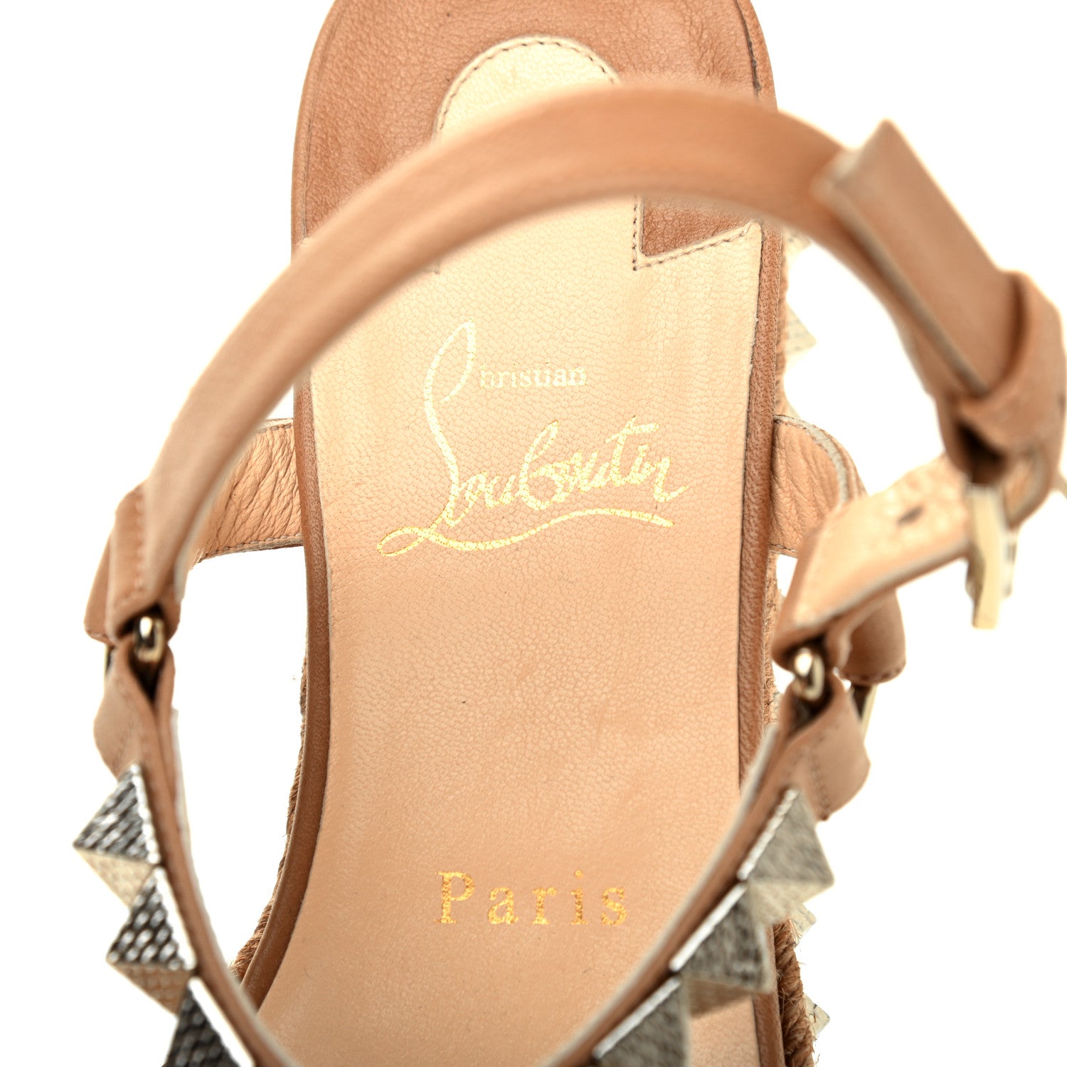 Christian Louboutin Calfskin Pyraclou 60 Platform Sandals 38 Light Tan 7 of 7