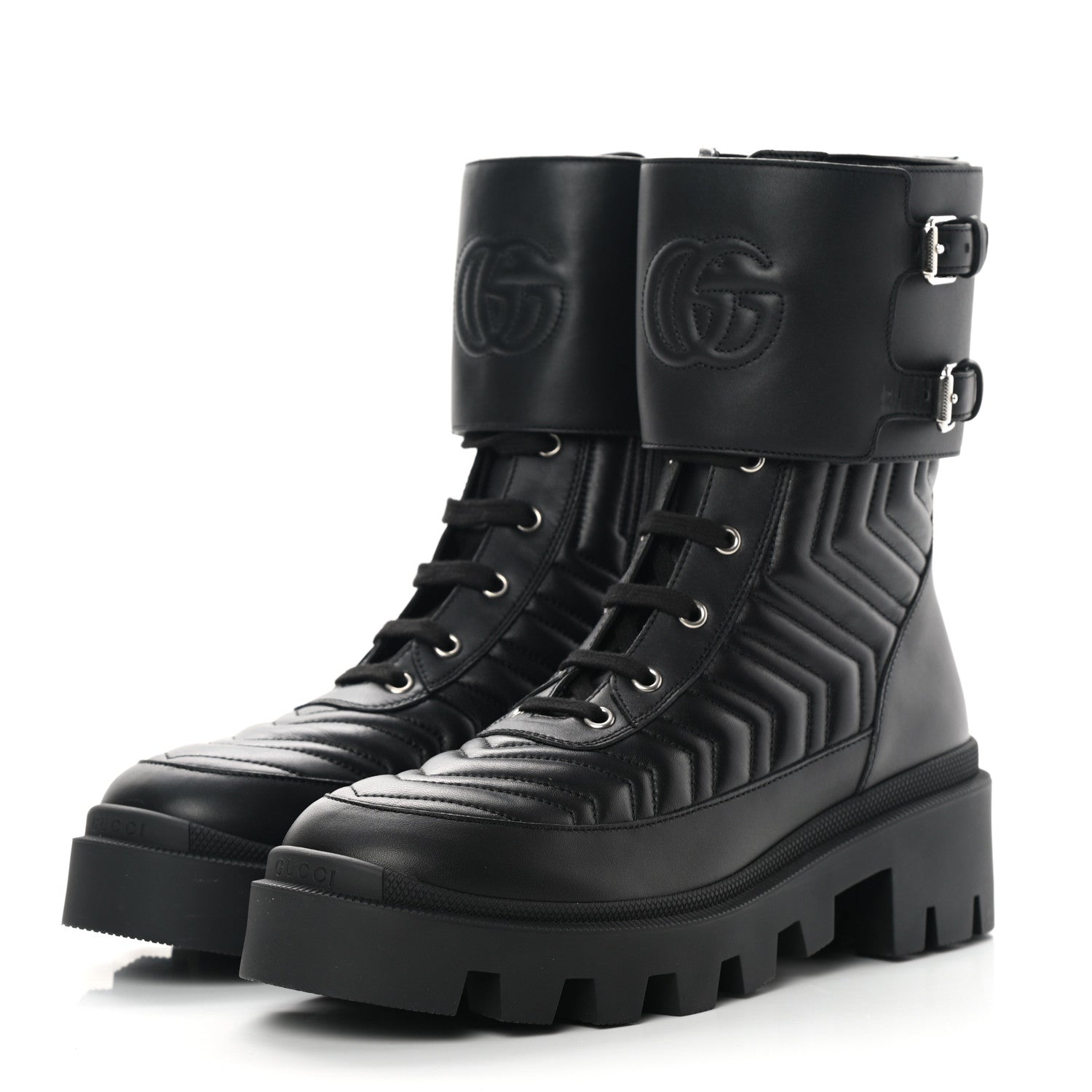 Gucci Nappa Frances GG Matelasse Platform Combat Boots 40.5 Black 3 of 8