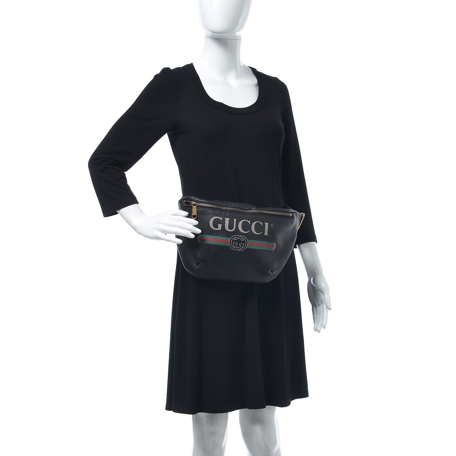 Gucci Grained Calfskin Logo Belt Bag Black 2 of 8