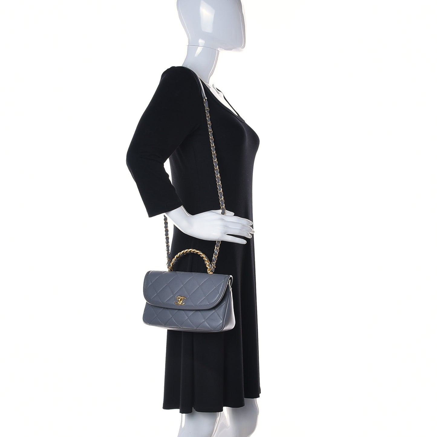 Lambskin Quilted Small La Parisienne Top Handle Flap Grey
