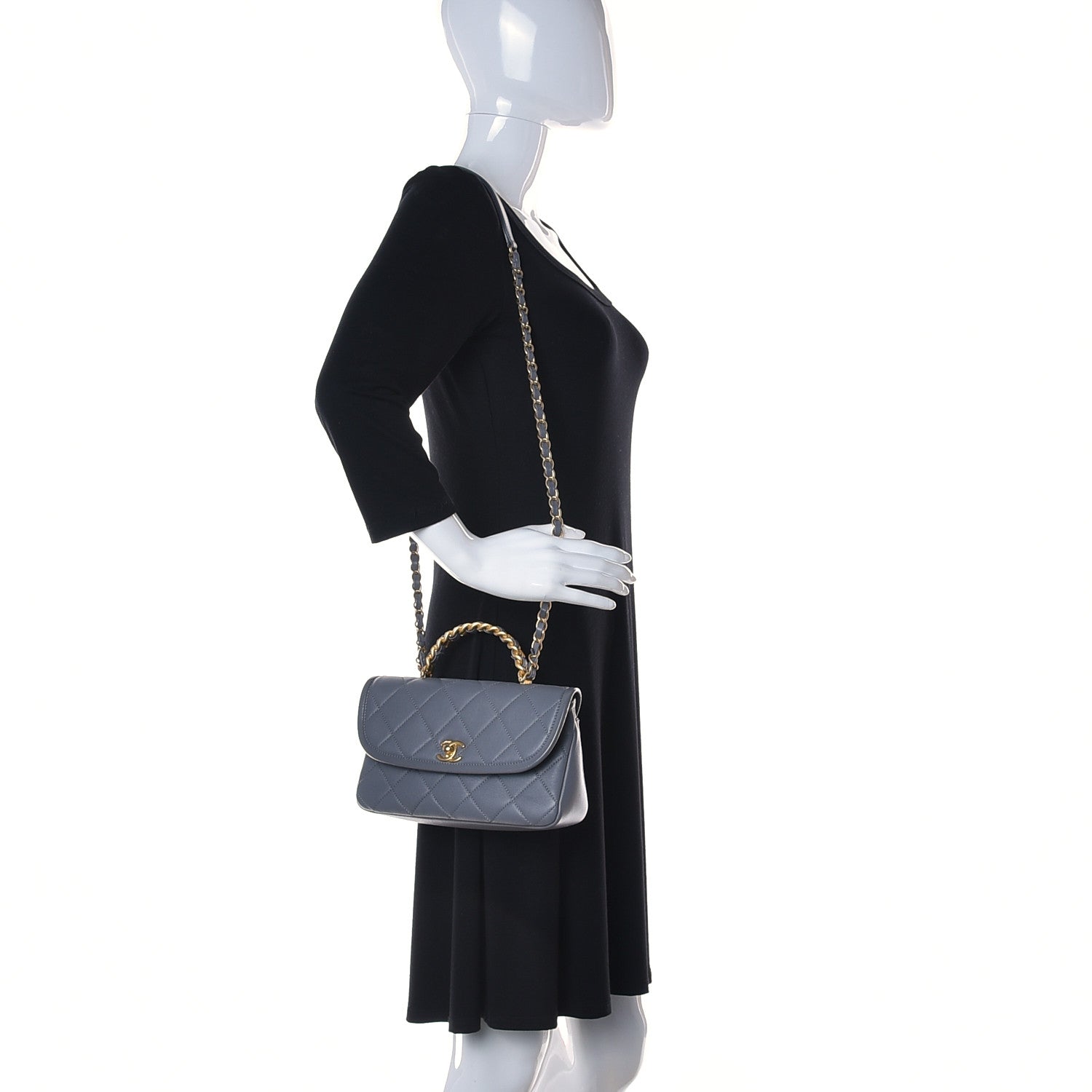 Chanel Lambskin Quilted Small La Parisienne Top Handle Flap Grey 2 of 10