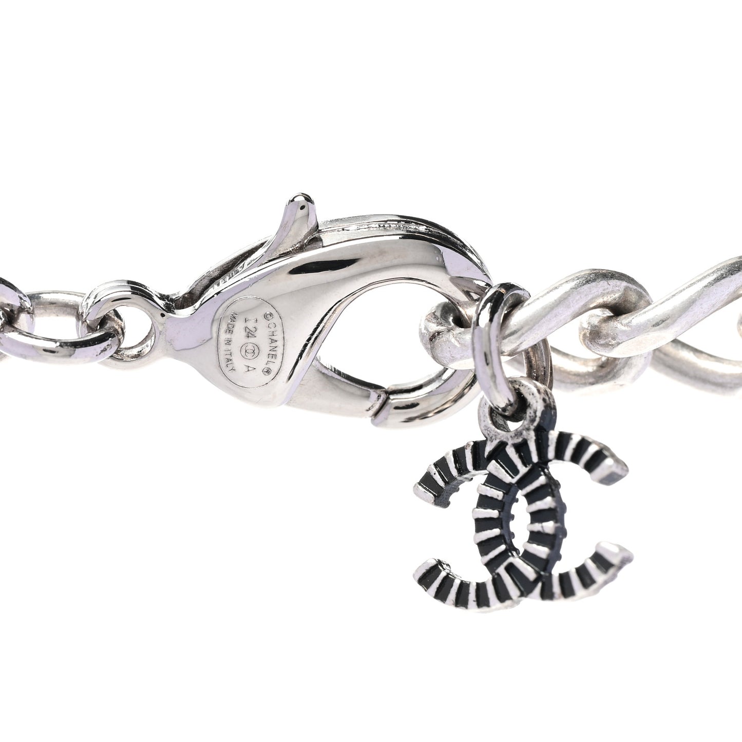 Pearl Crystal CC Long Necklace Silver