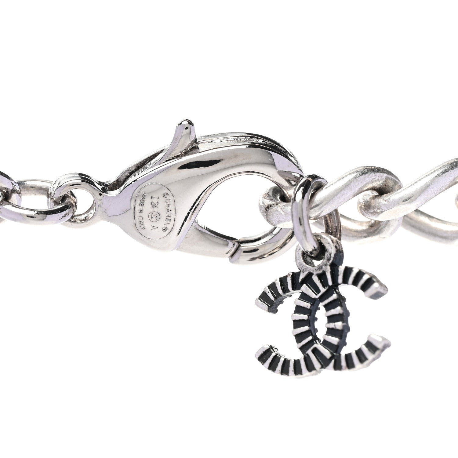 Chanel Pearl Crystal CC Long Necklace Silver 5 of 6