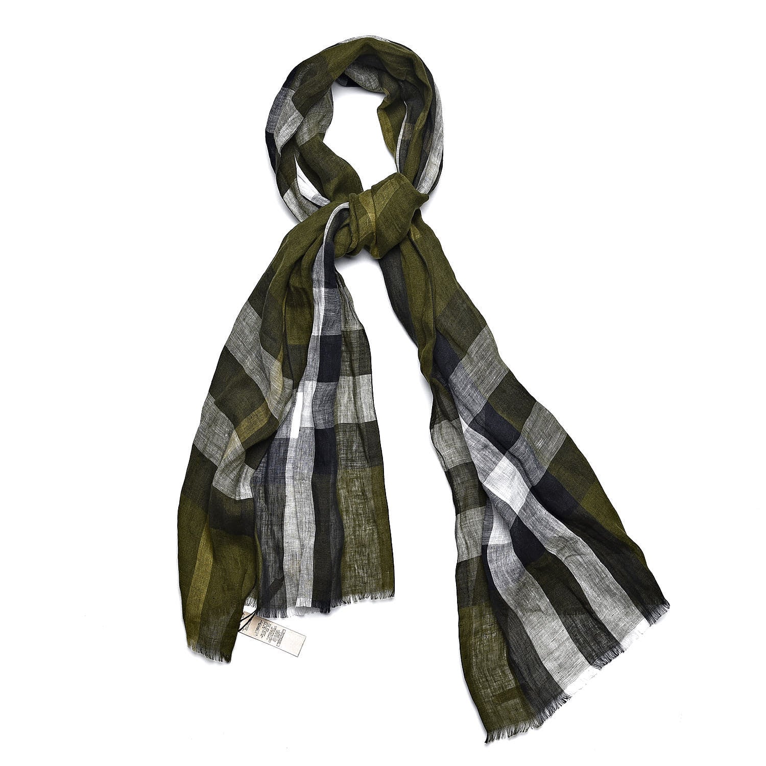 Burberry Linen Giant Exploded Check Scarf Olive Green 1 of 5