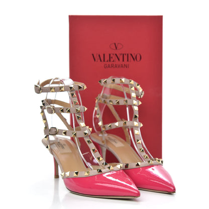 Valentino Garavani Patent Rockstud Ankle Strap Low Heel Pumps 40.5 Fuchsia Poudre 10 of 10