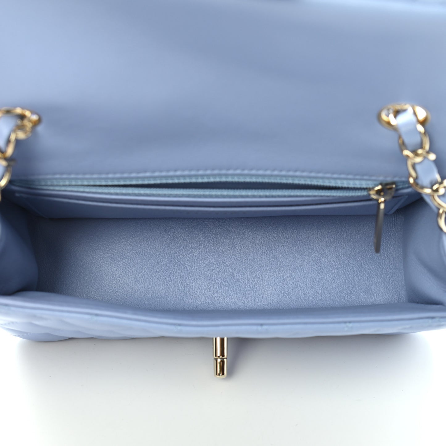 Lambskin Quilted Mini Rectangular Flap Light Blue