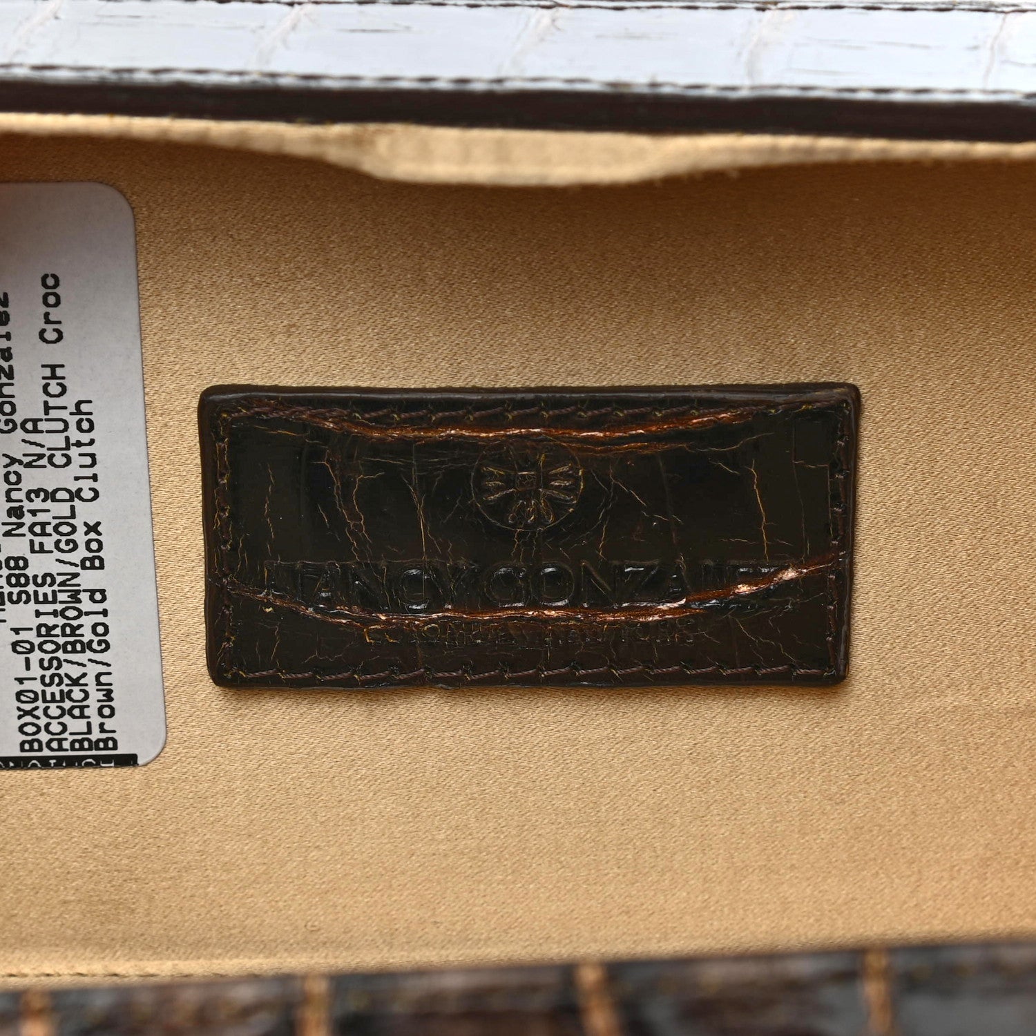 Nancy Gonzalez Crocodile Box Clutch Black Brown Gold 7 of 8