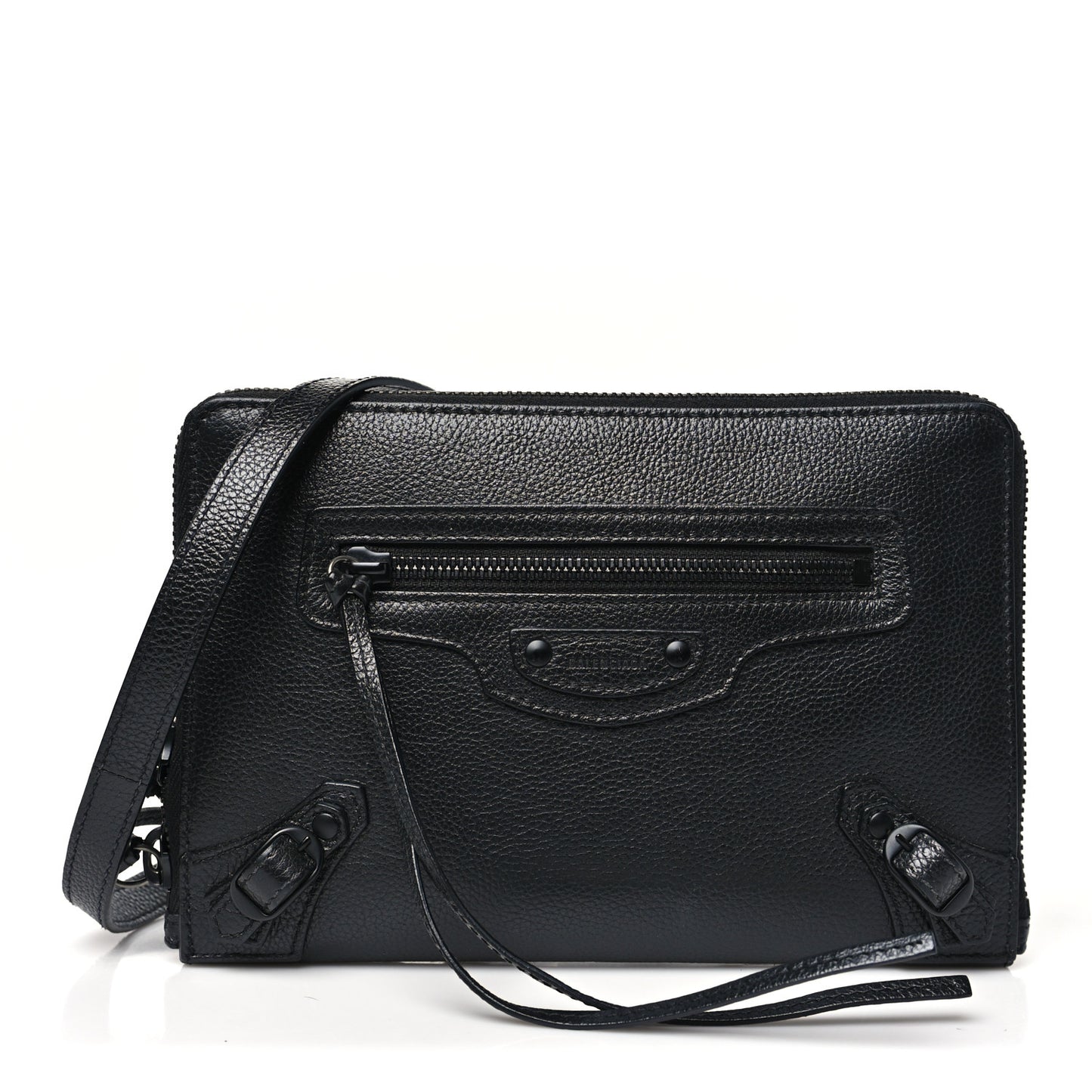 Grained Calfskin Neo Classic Black Hardware Zip Around Crossbody Black