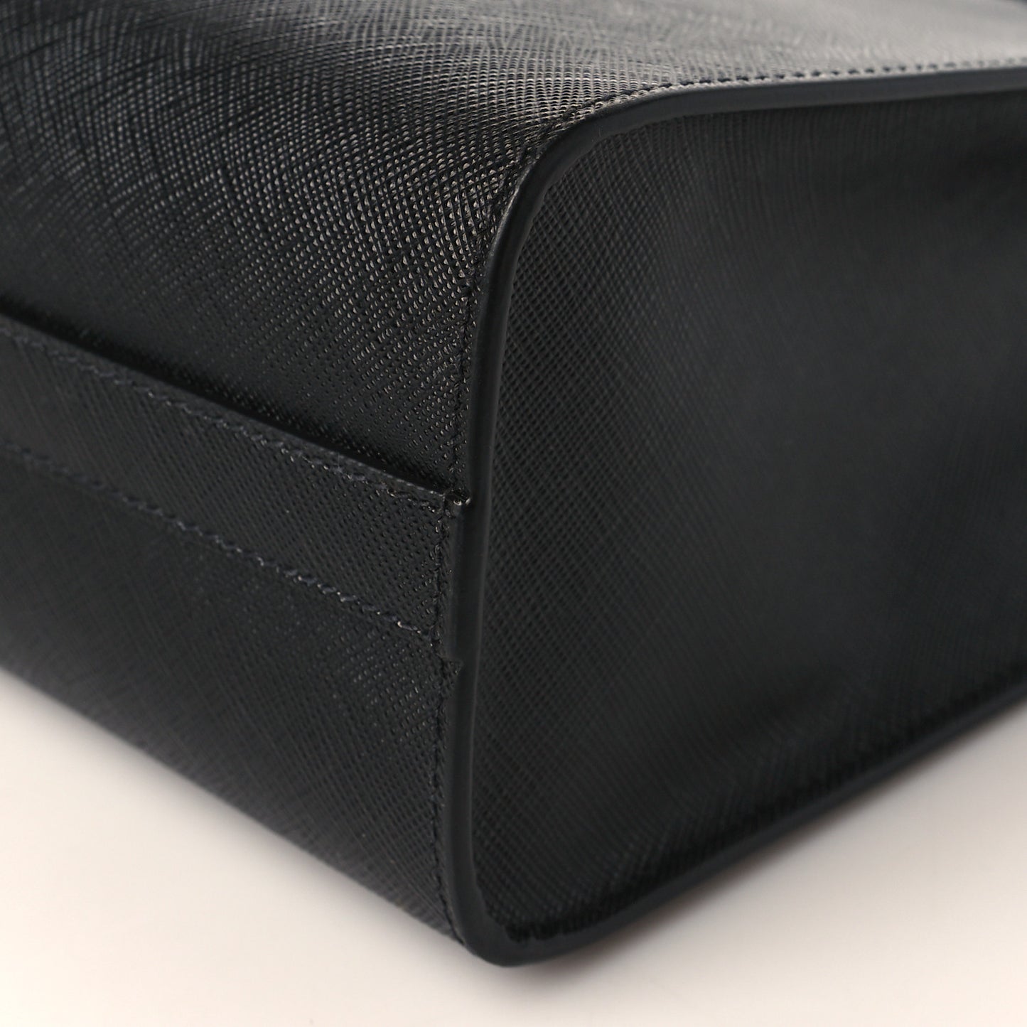 Saffiano Lux Logo Embossed Medium Shoulder Tote Handbag Black