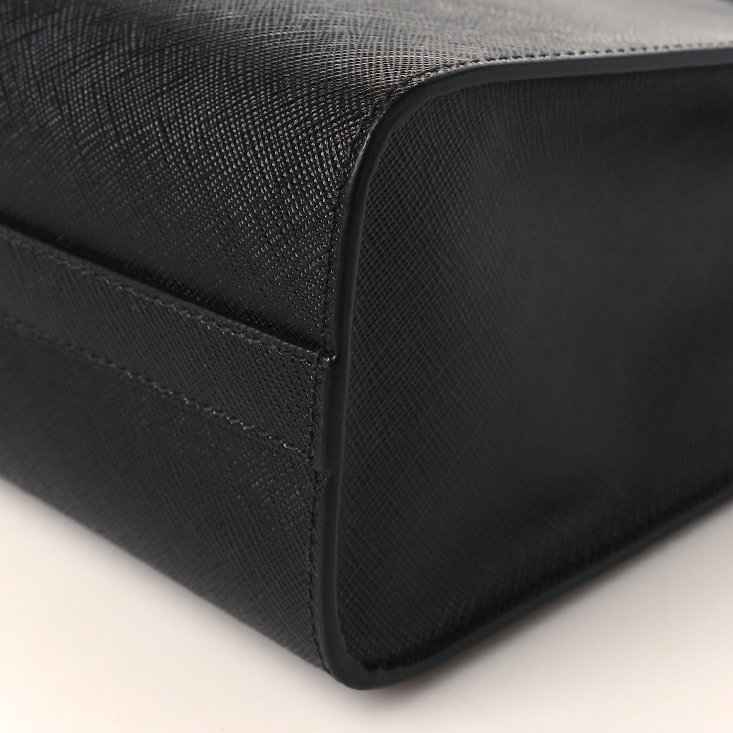 Prada Saffiano Lux Logo Embossed Medium Shoulder Tote Handbag Black 8 of 8
