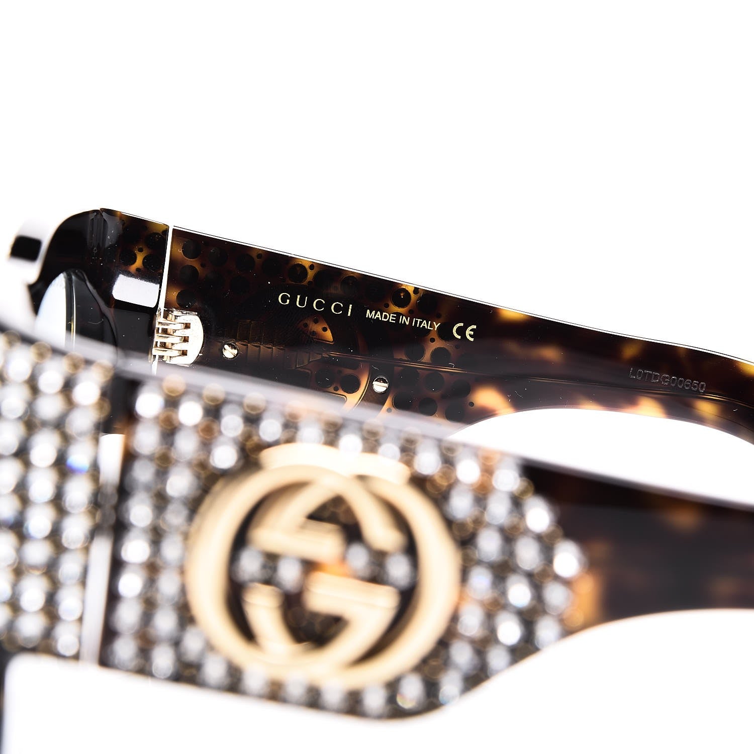 Gucci Acetate Crystal Oversize Hollywood Forever Sunglasses GG0144S Tortoiseshell 6 of 7