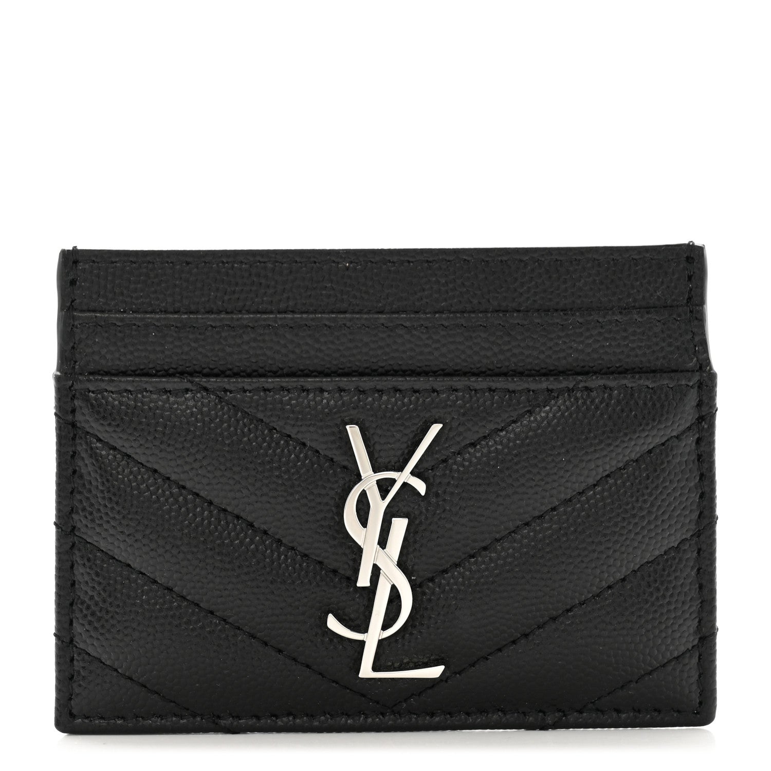 Saint Laurent Grain De Poudre Matelasse Chevron Monogram Credit Card Case Black 1 of 7