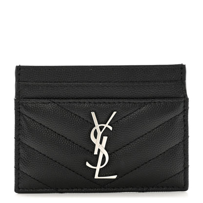 Saint Laurent Grain De Poudre Matelasse Chevron Monogram Credit Card Case Black 1 of 7