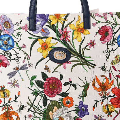 Gucci Canvas Large Flora Tote Navy Multicolor 10 of 10