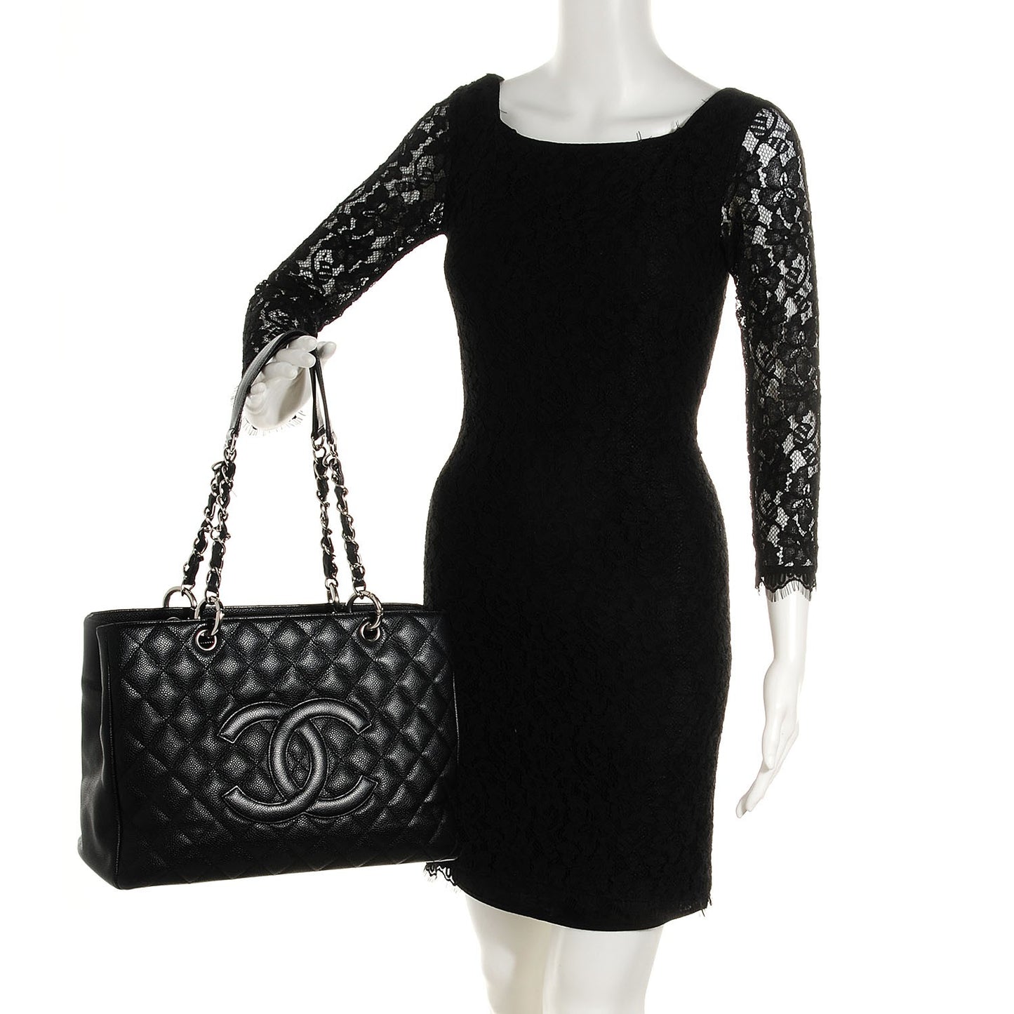 Caviar Quilted Grand Shopping Tote GST Black