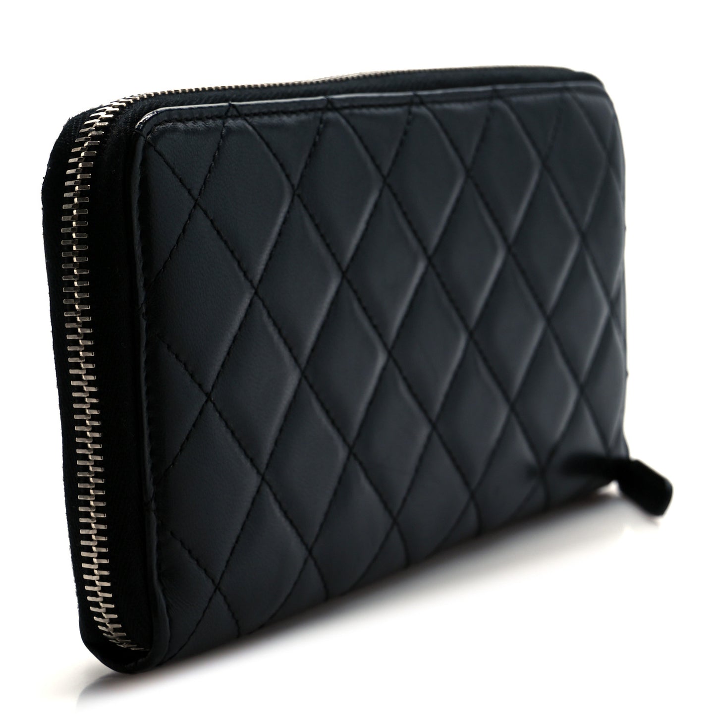 Lambskin Quilted Large Gusset Zip Around Wallet Black
