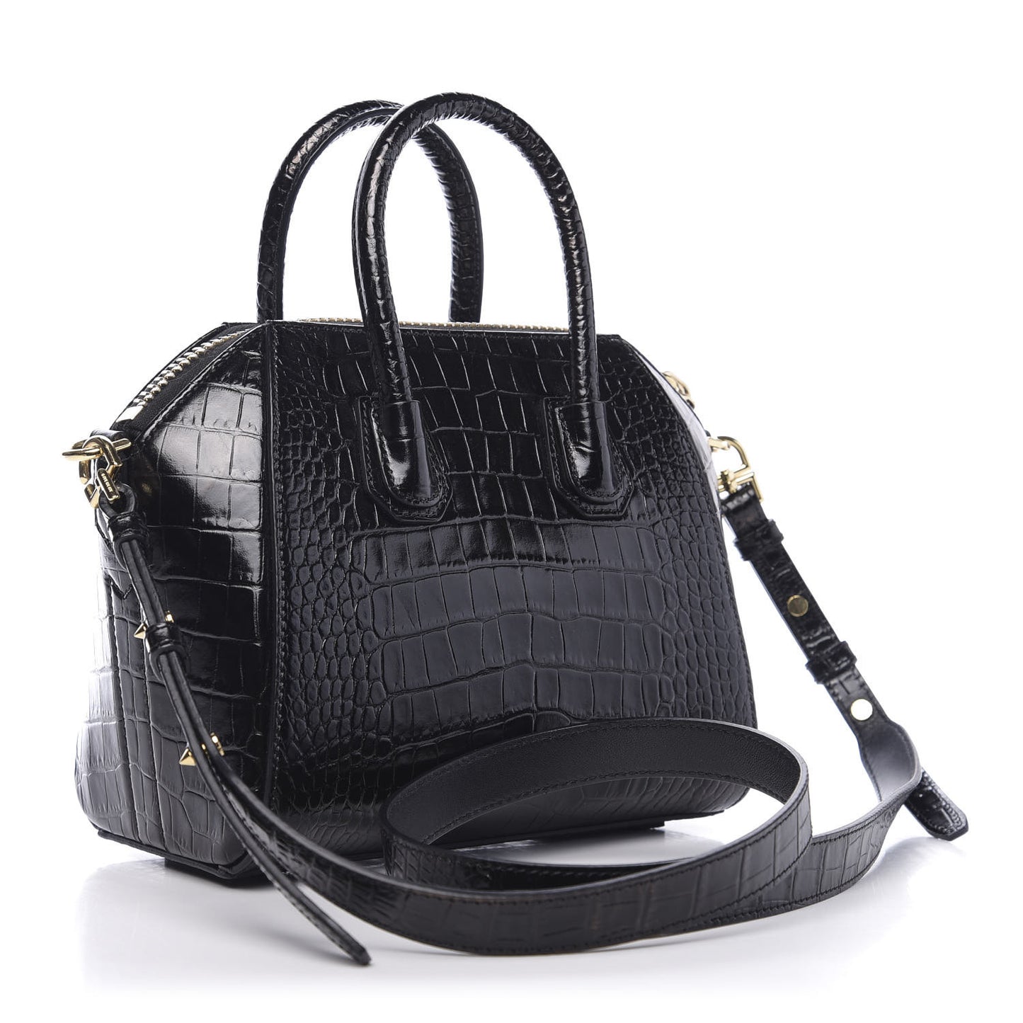 Calfskin Crocodile Embossed Mini Antigona Black