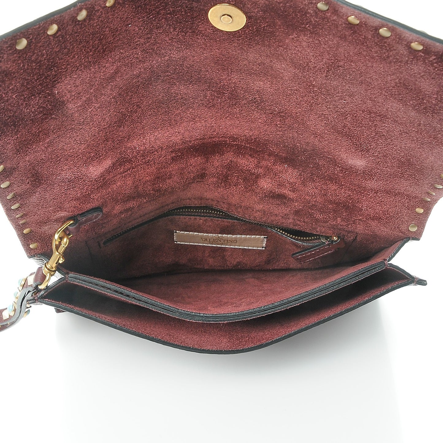 Pebbled Calfskin Rockstud Rolling Wristlet Clutch Rubin