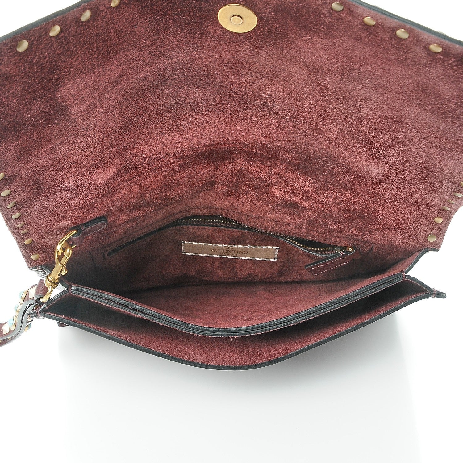 Valentino Garavani Pebbled Calfskin Rockstud Rolling Wristlet Clutch Rubin 5 of 7