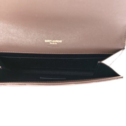 Saint Laurent Grain De Poudre Matelasse Chevron Monogram Envelope Clutch Dark Beige 5 of 11