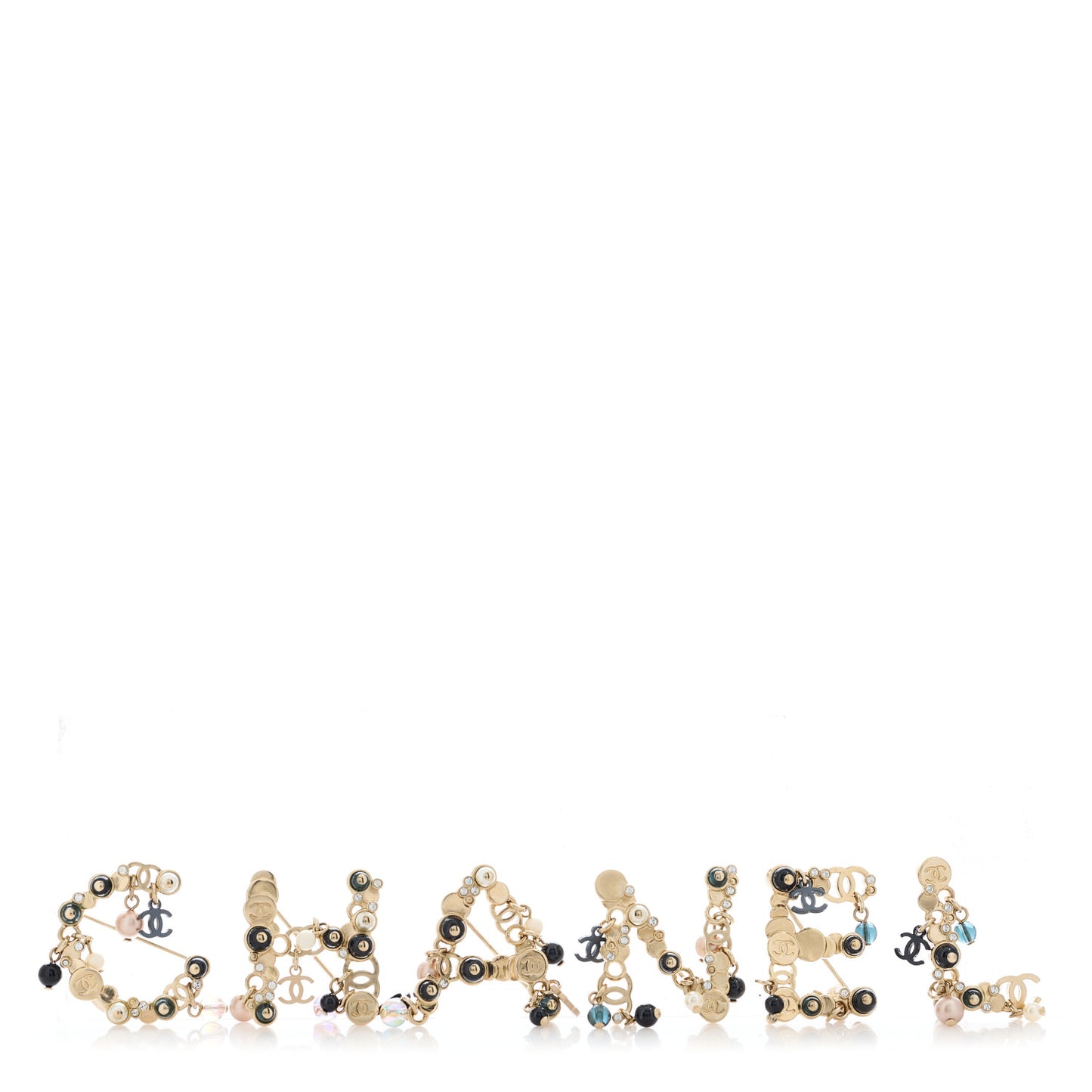 Crystal Pearl Logo Brooch Set Gold