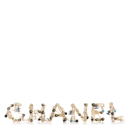 Chanel Crystal Pearl Logo Brooch Set Gold 1 of 4