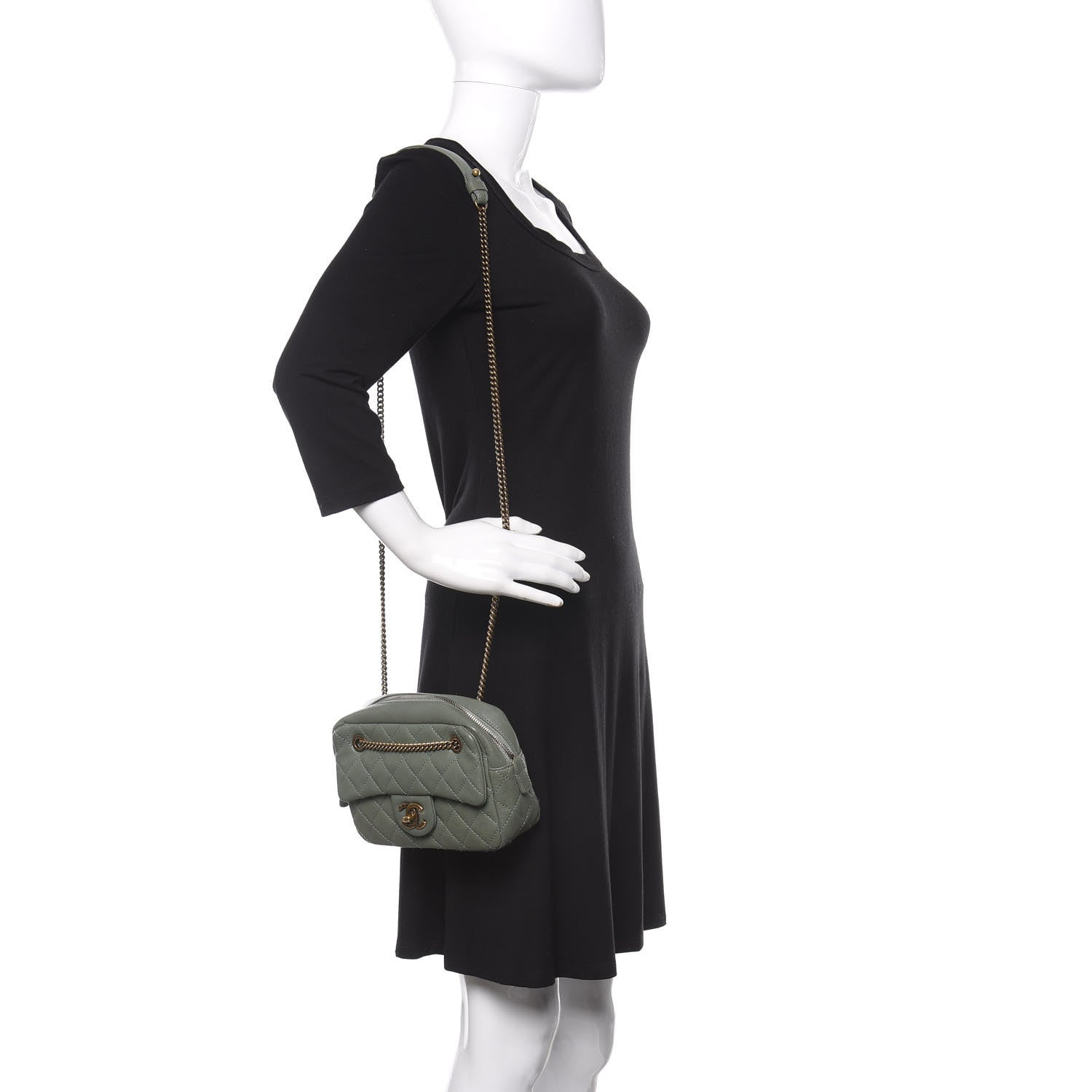 Chanel Sheepskin Quilted Trapezio Camera Case Green 2 of 12