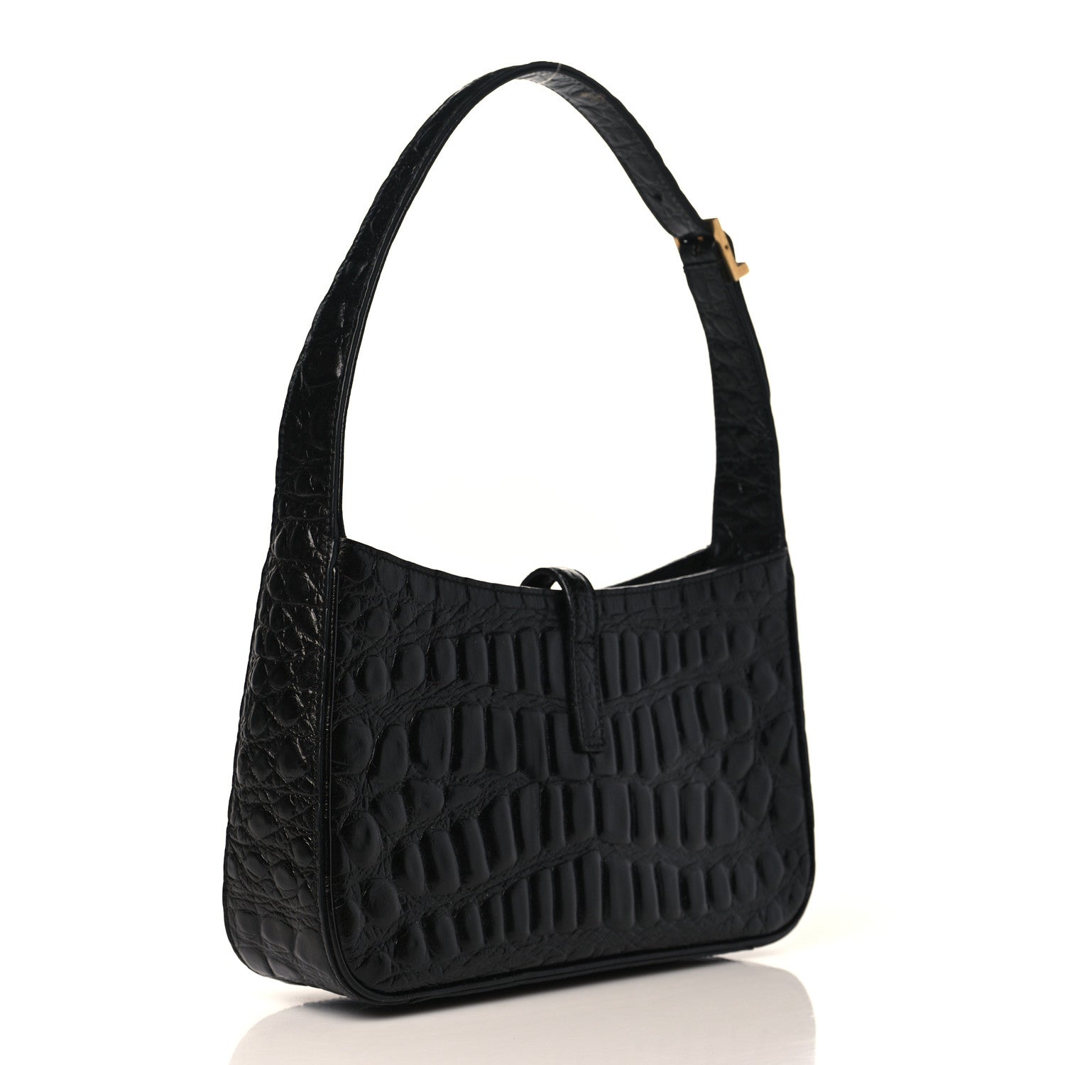 Saint Laurent Calfskin Crocodile Embossed Le 5 A 7 Hobo Black 3 of 10