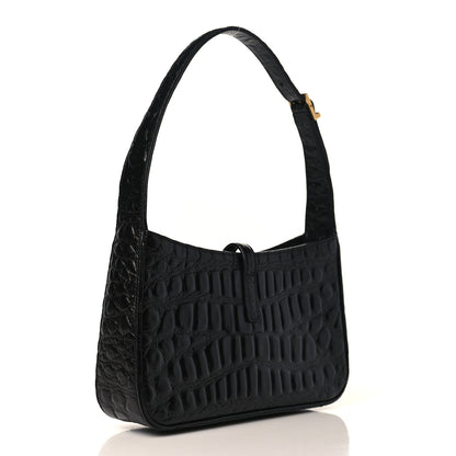 Saint Laurent Calfskin Crocodile Embossed Le 5 A 7 Hobo Black 3 of 10