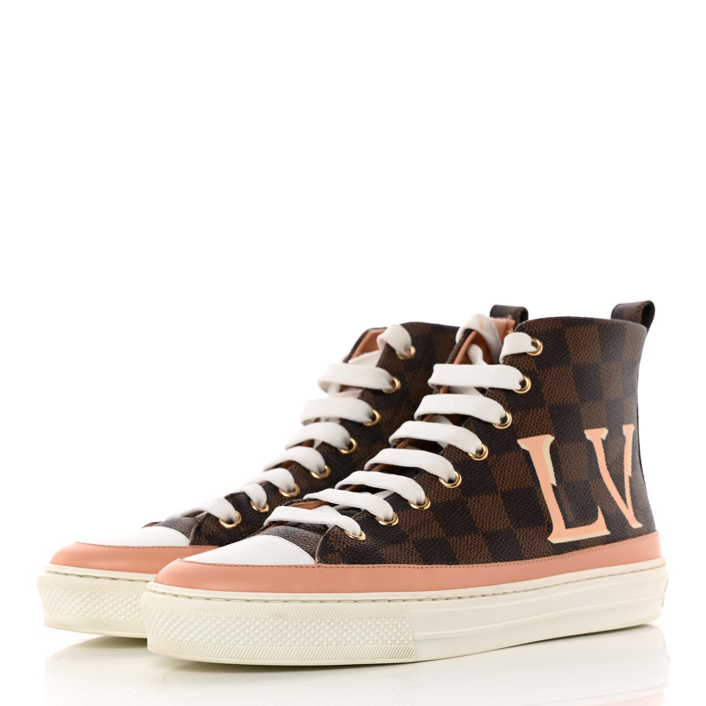 Damier Ebene Stellar High Top Sneakers 37.5 Venus Pink