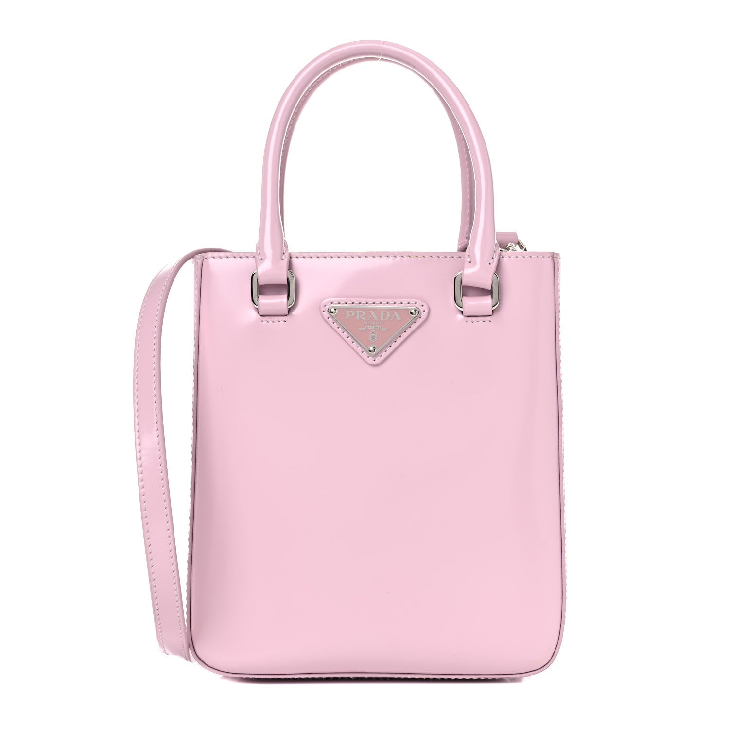 Prada Spazzolato Triangle Small Double Handle Crossbody Tote Alabastro 1 of 10
