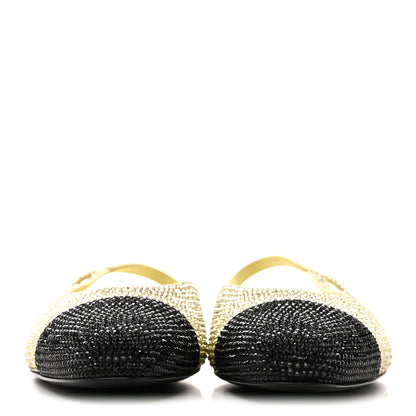 Chanel Strass Grosgrain Cap Toe CC Slingback Flats 39 Yellow Black 3 of 10
