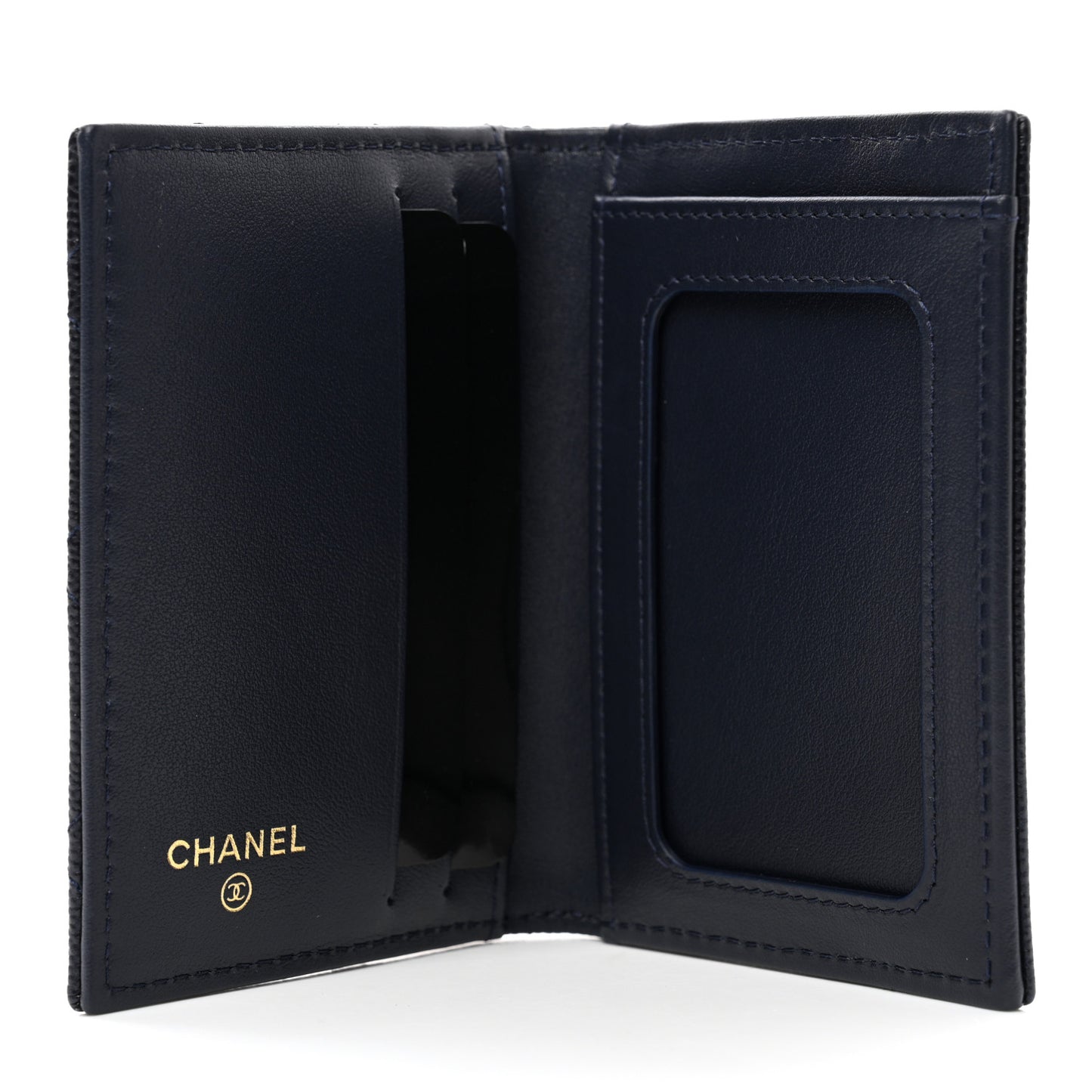 Caviar Quilted Card Holder Wallet Navy