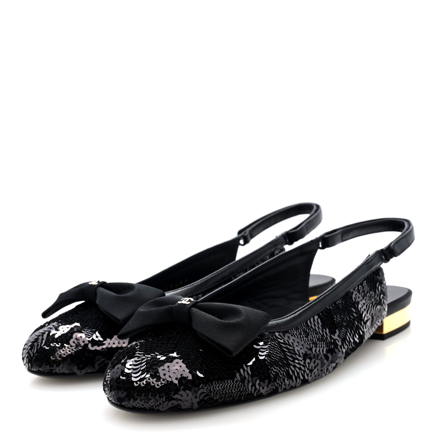 Chanel Sequin Lambskin Bow CC Slingbacks 38.5 Black 2 of 6