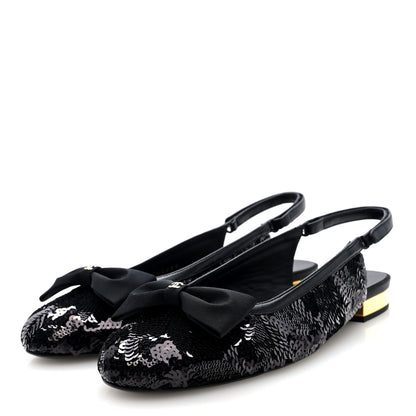 Chanel Sequin Lambskin Bow CC Slingbacks 38.5 Black 2 of 6