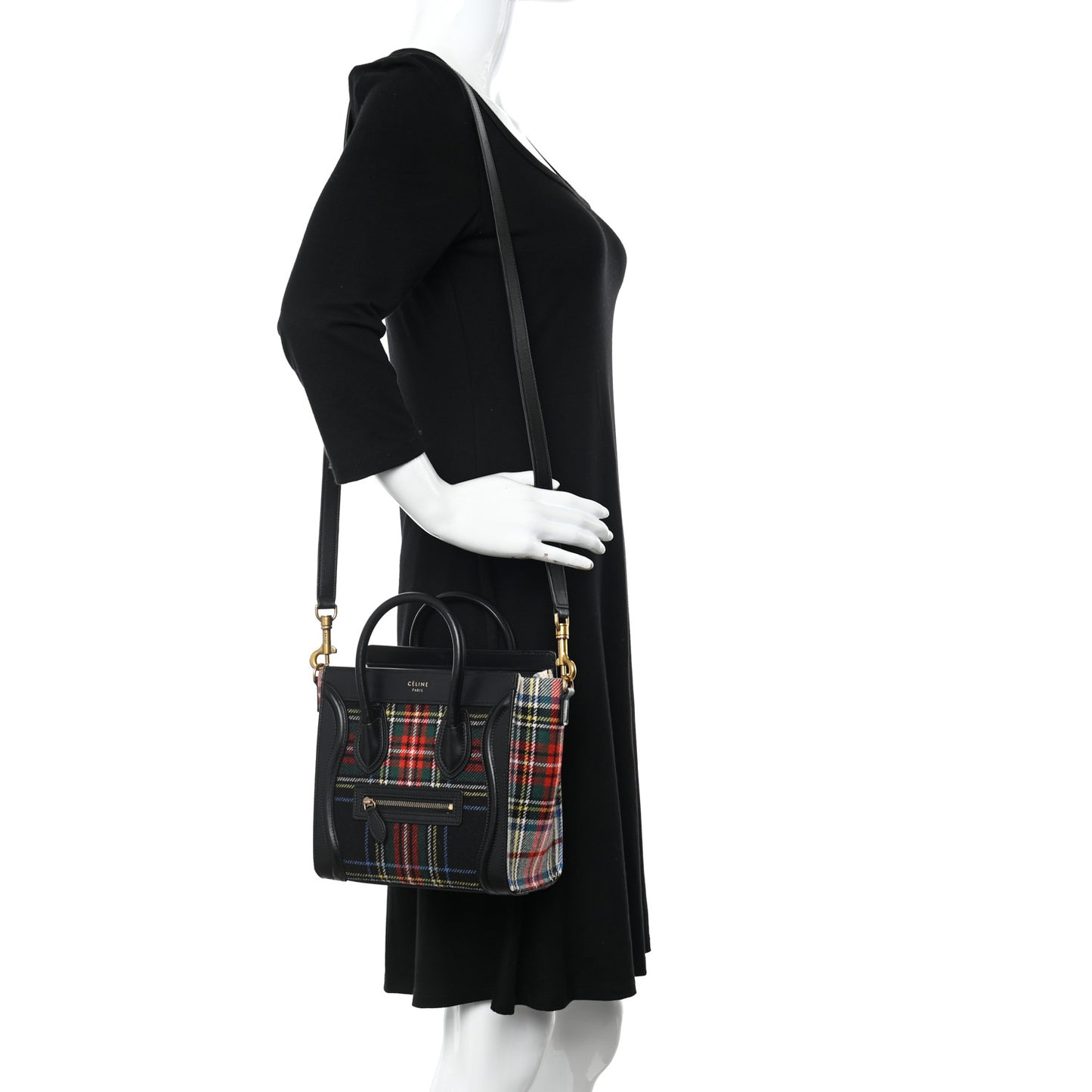 Tartan Calfskin Nano Luggage Red Black